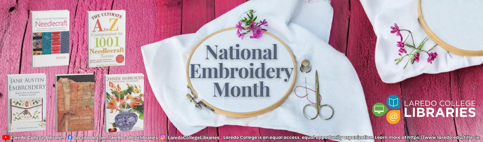 Promoting National Embroidery Month, displaying some of the books available to checkout