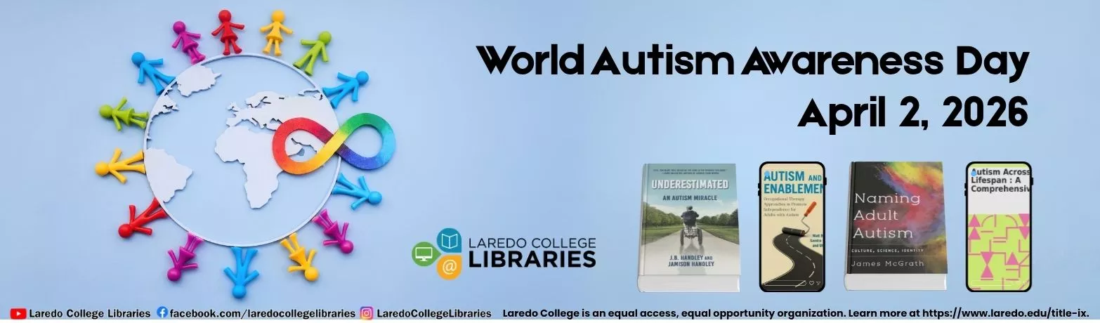 World Autism Awareness Day April 2, 2026 graphic with colorful figures around globe and related books