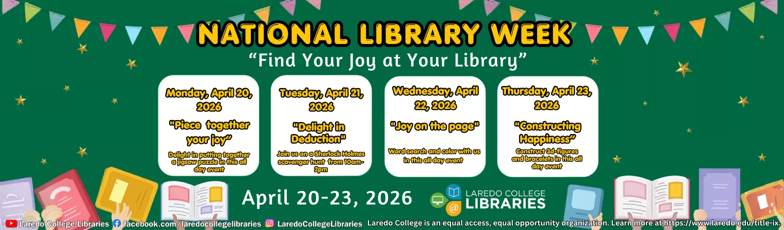 National Library Week events from April 20 to 23, 2026 with daily activities.