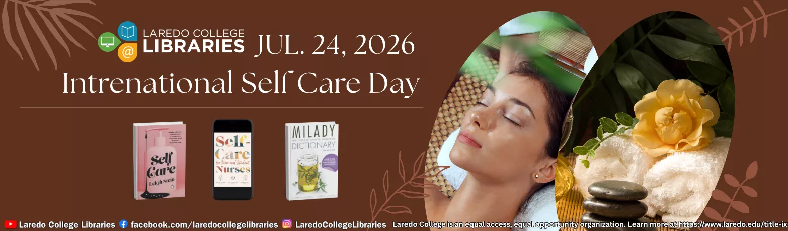 International Self Care Day, July 24, 2026 — woman getting a spa treatment with self-care book covers.