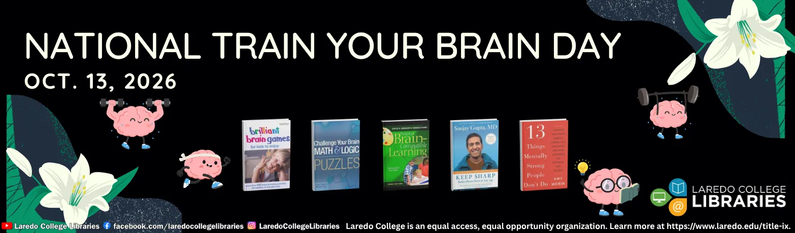 National Train Your Brain Day, Oct. 13, featuring books on brain games, learning, memory, and mental fitness.
